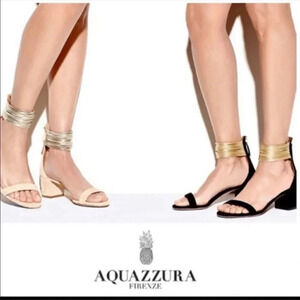 Aquazzura Black Gold Spin Me Heels Size 9
